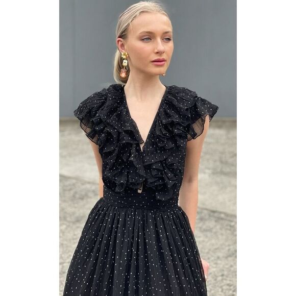 SABINA MUSAYEV SALMA POLKA DOT RUFFLED LONG DRESS IN BLACK Large - Picture 4 of 11